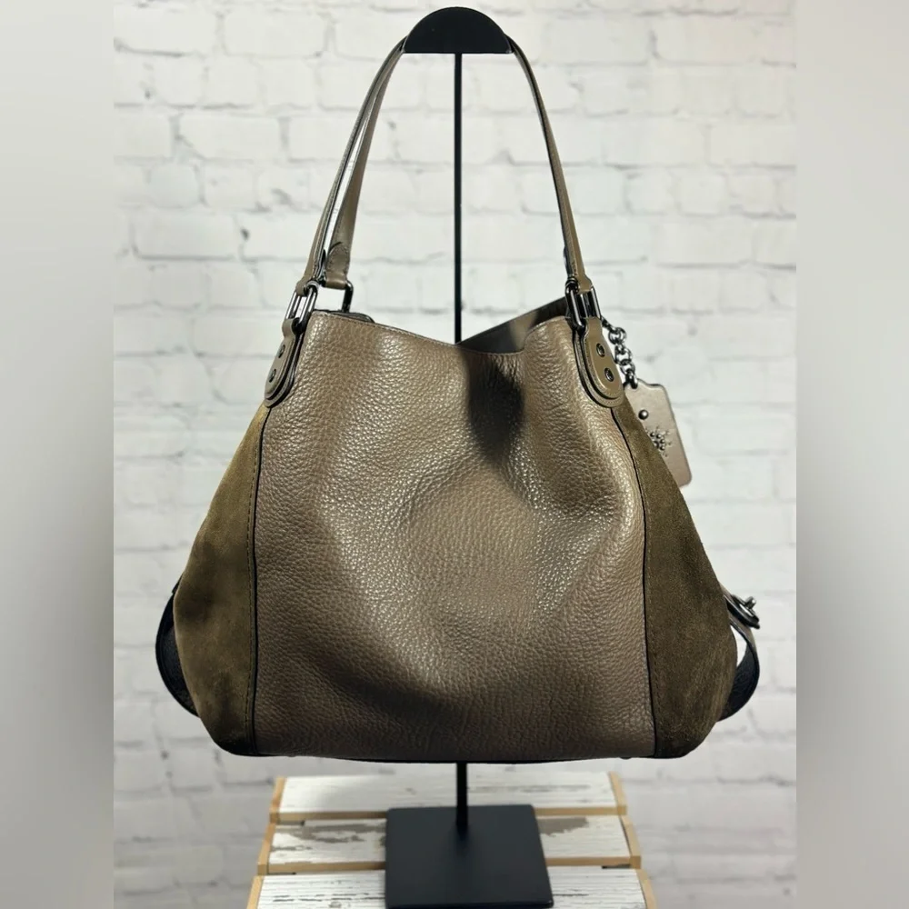Coach Edie 42 Mixed Leather and Suede Hobo, Fatigue